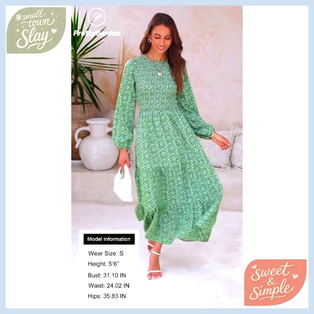 Long Sleeve Floral Maxi Dress Smocked Tiered Casual Flowy Maternity - Picture 5 of 7